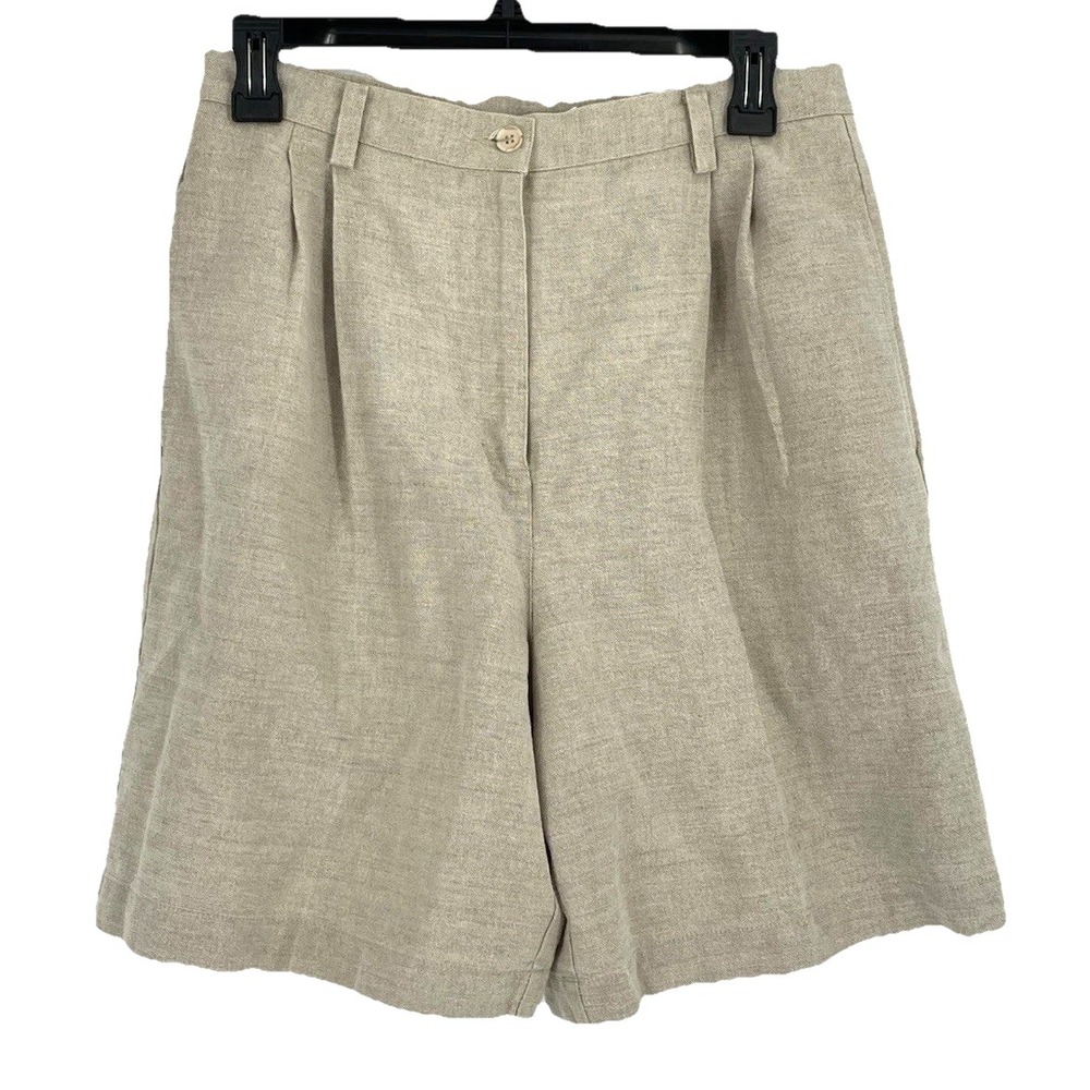 Liz‎ Sport Womens Size 10 Shorts Beige Linen Blend Pleated High Waisted
